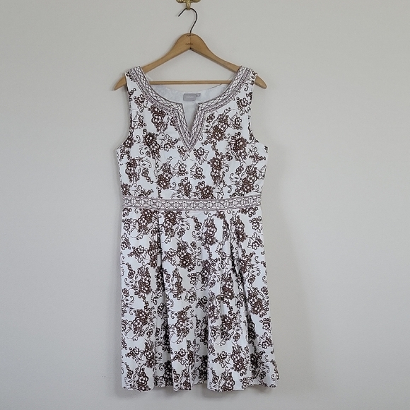 eshakti Dresses & Skirts - Eshakti White Brown Floral A-Line Dress Size 16